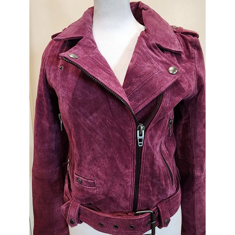 BLANKNYC Suede Moto Jacket Dark Plum Berry Burgundy 73K-9269 Small